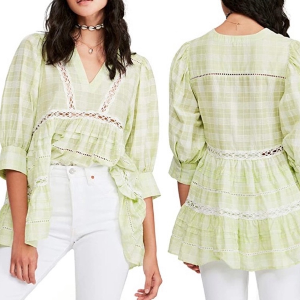 Free People Womens Time Out Lace Trim Tunic Blouse